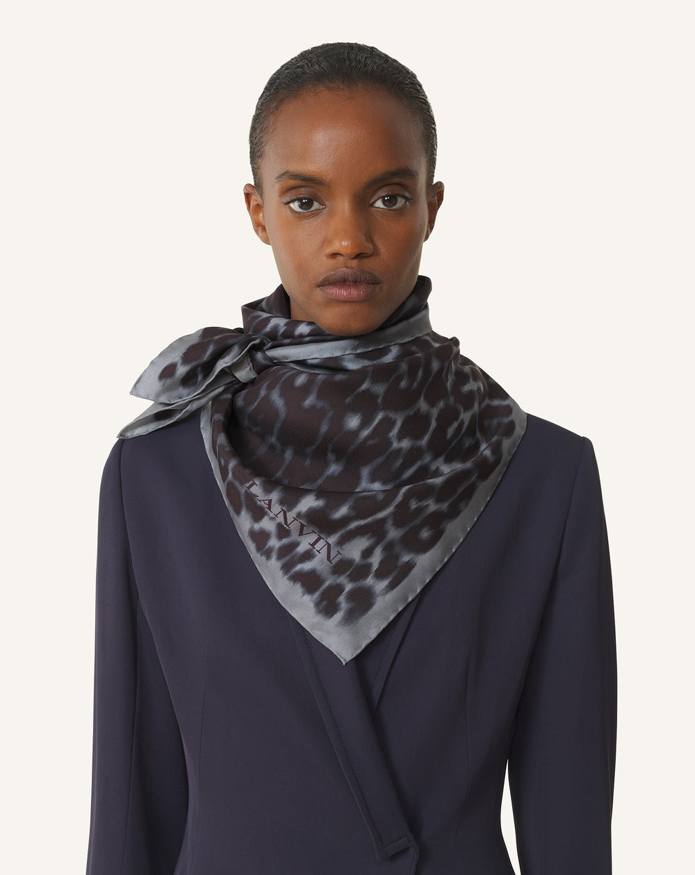 Grey Leopard Print Silk Scarf