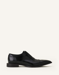Black Brogue Oxford Shoe In Shiny Leather