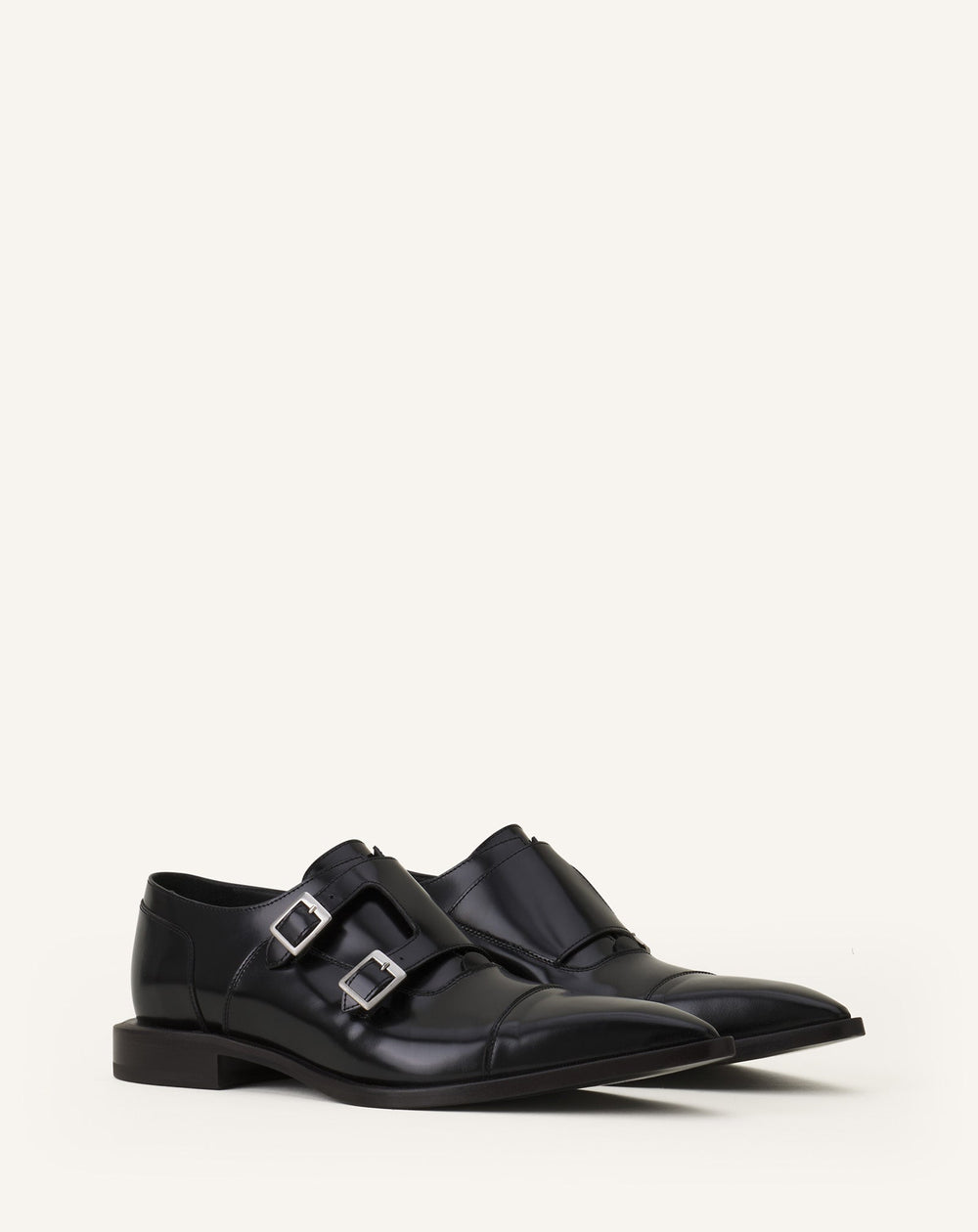 Black Monk Shoes In Glossy Leather