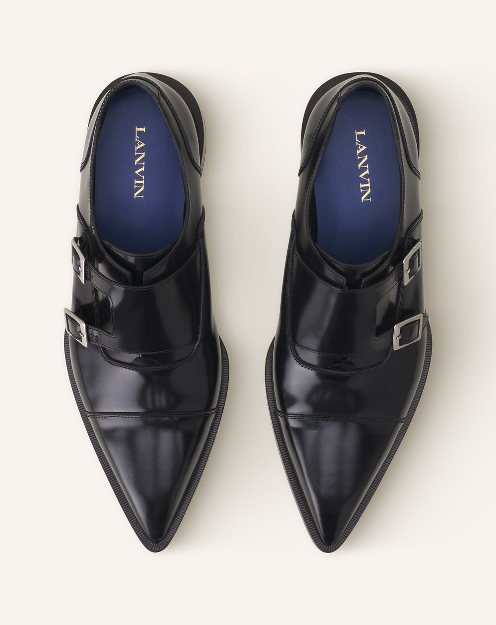 Black Monk Shoes In Glossy Leather
