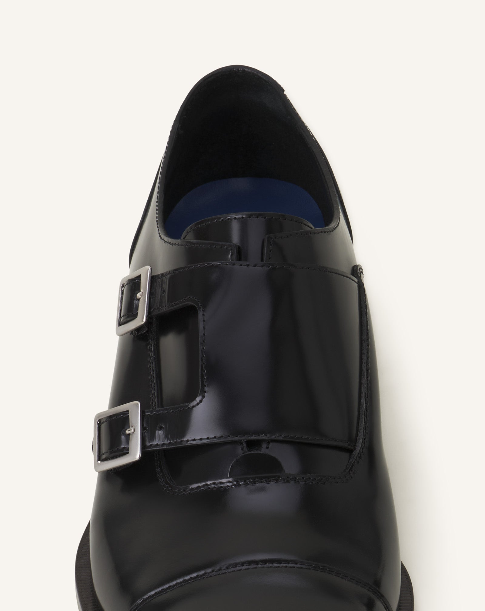 Black Monk Shoes In Glossy Leather