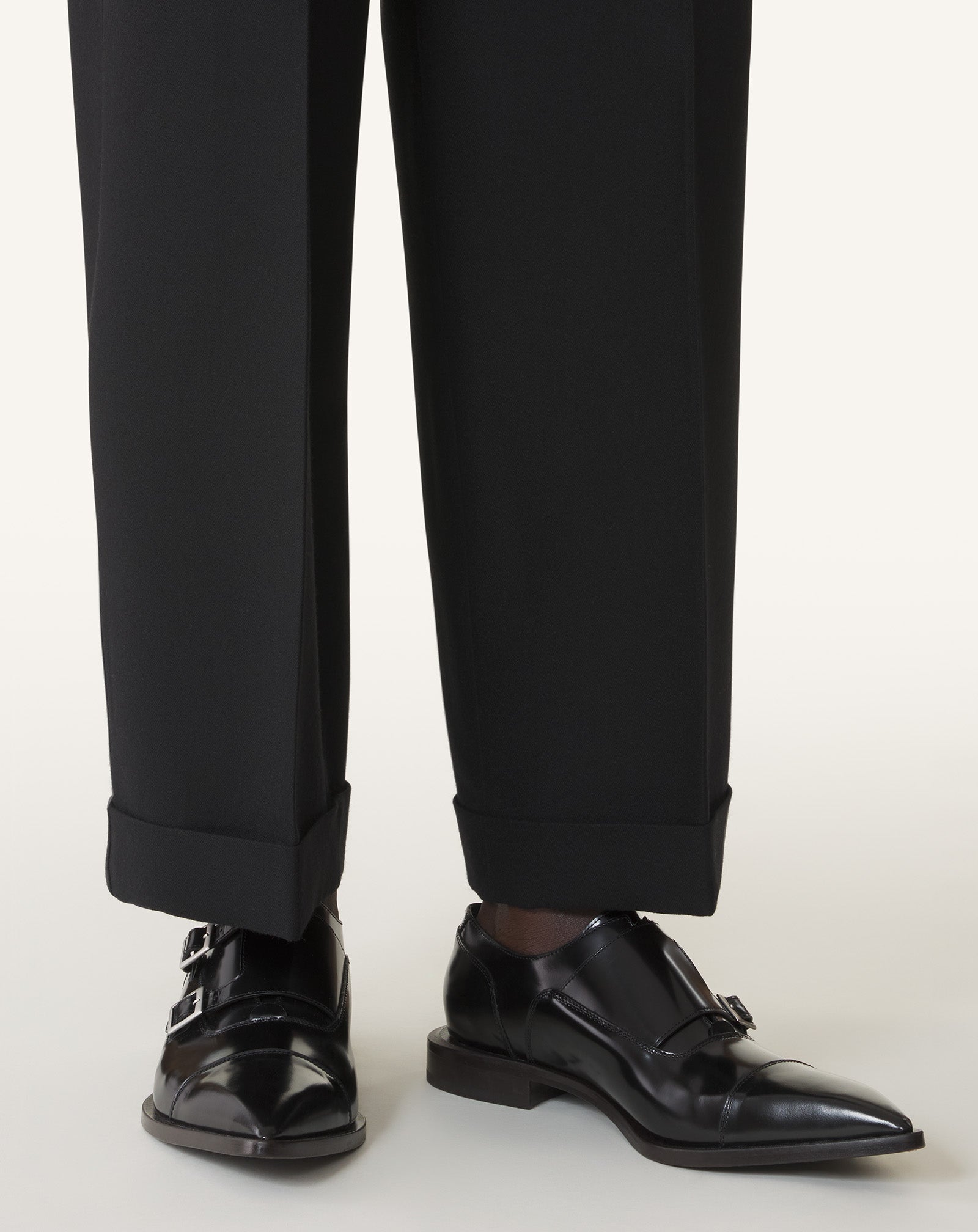 Black Monk Shoes In Glossy Leather