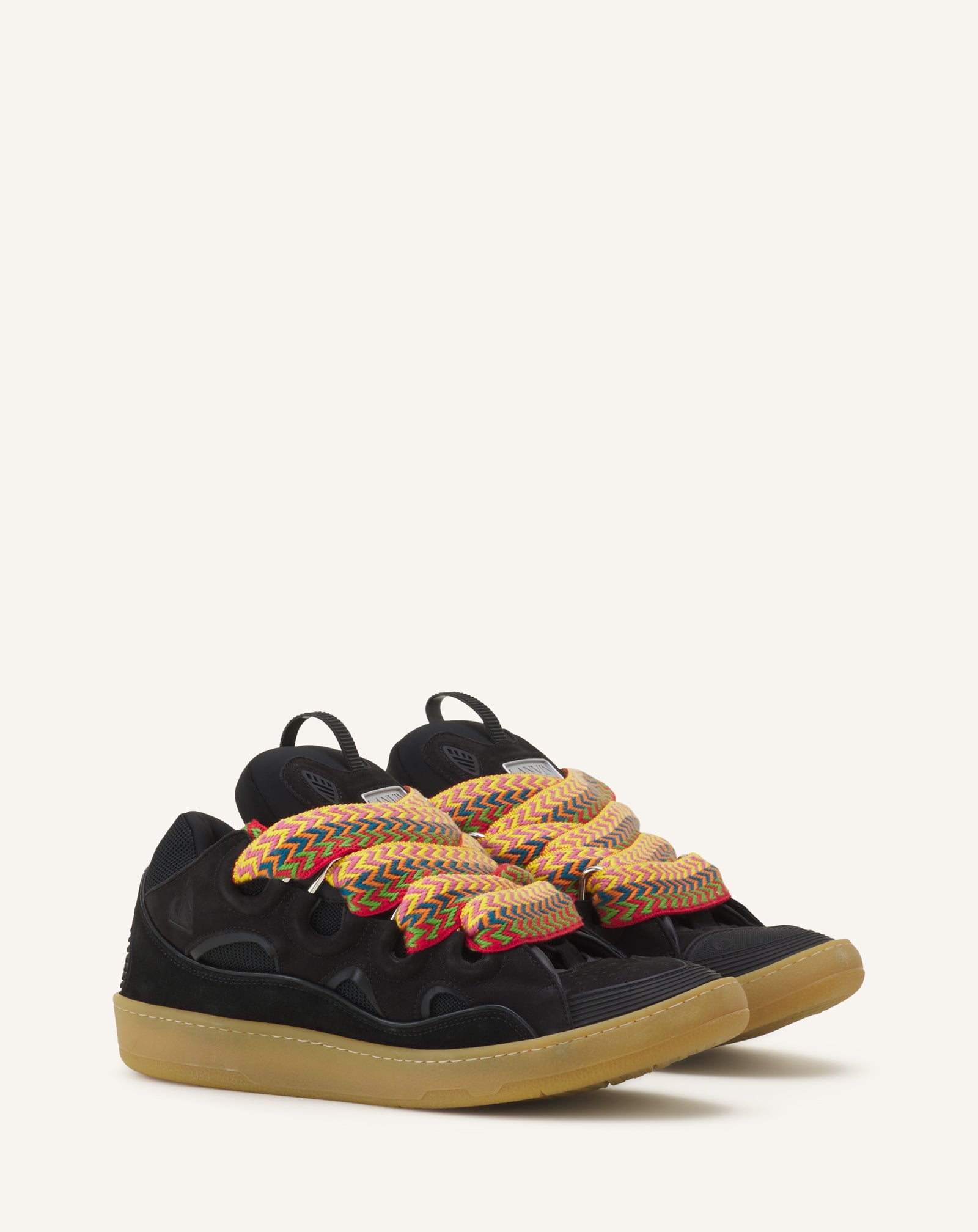 Black Leather Curb Sneakers