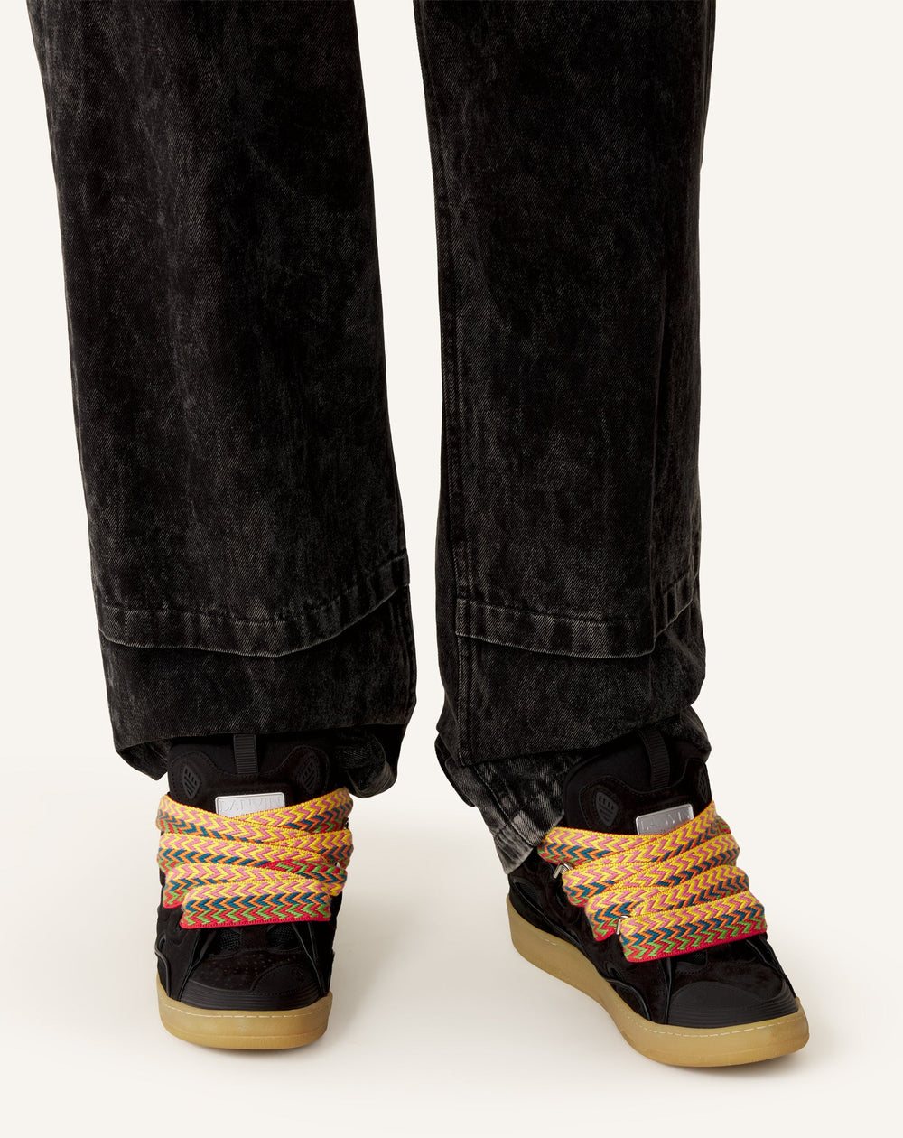 Black Leather Curb Sneakers