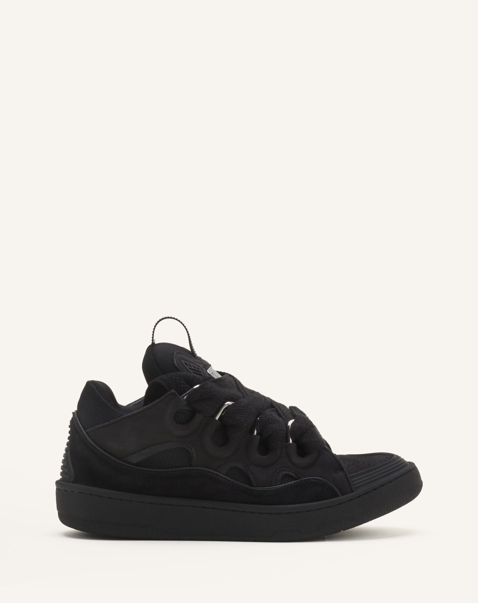 Black Leather Curb Sneakers