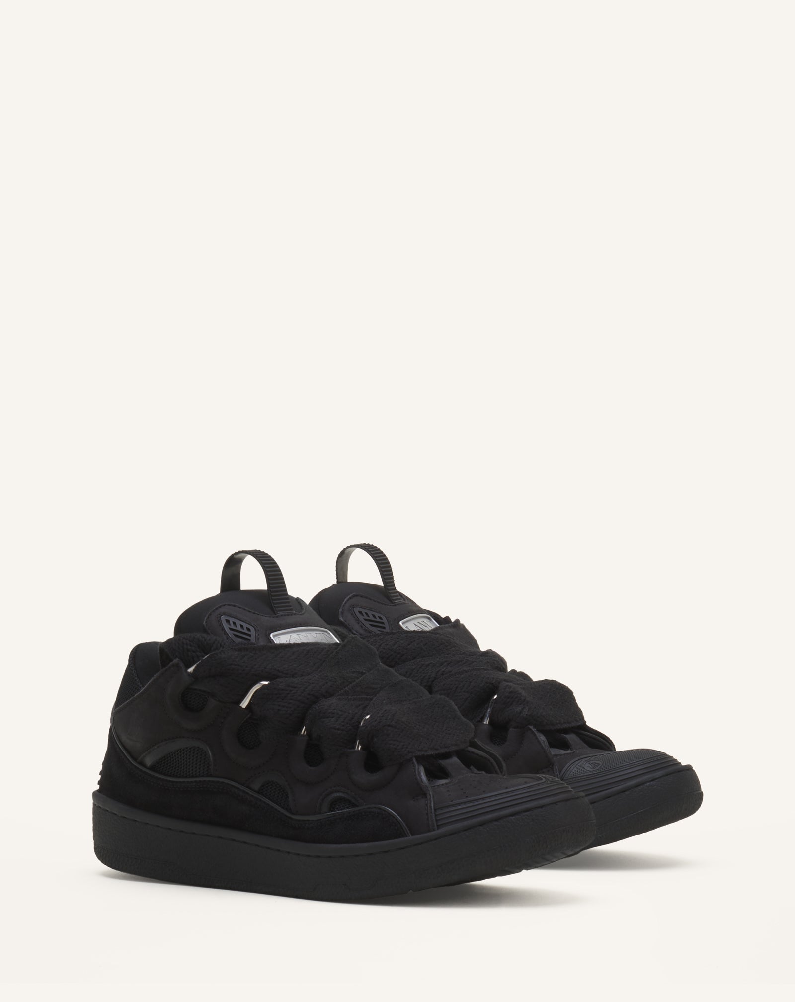 Black Leather Curb Sneakers