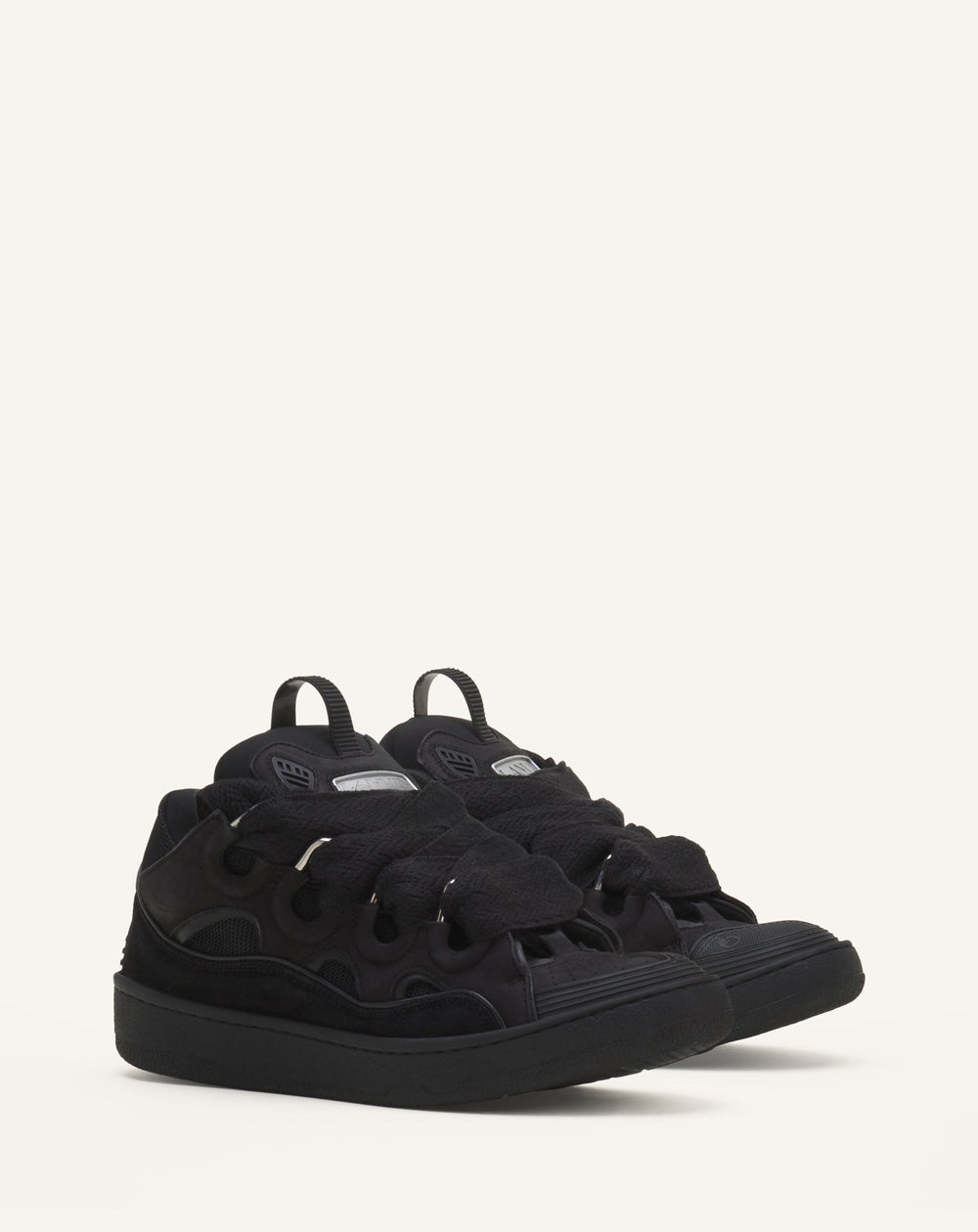 Black Leather Curb Sneakers