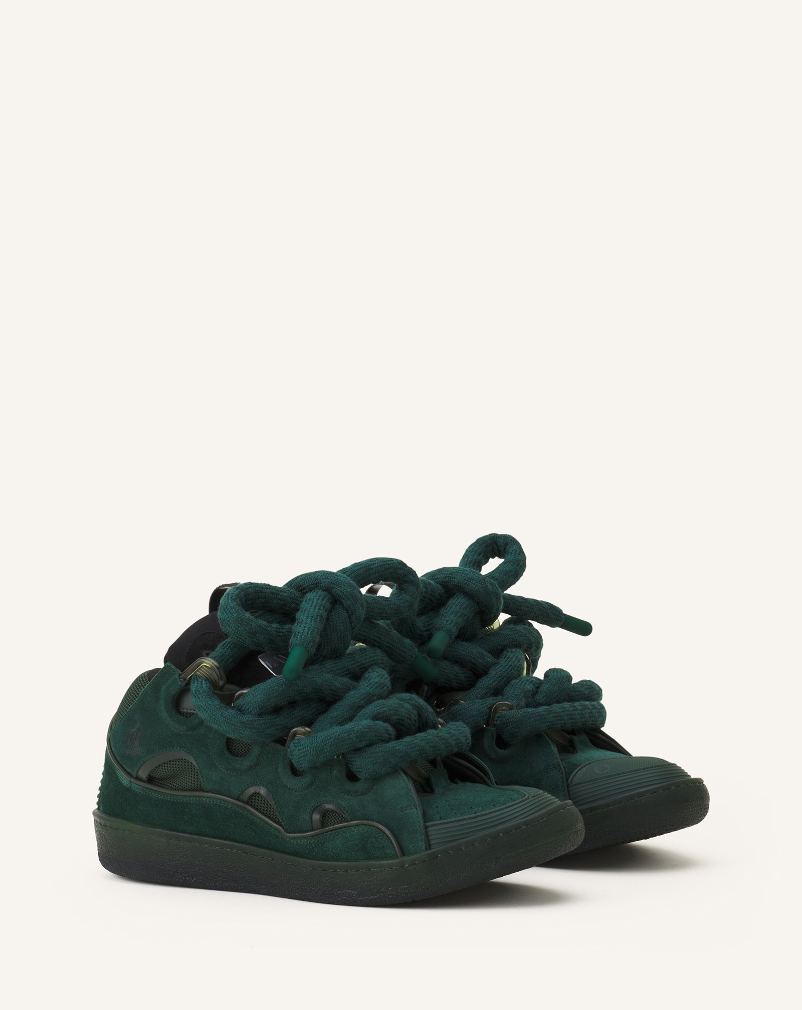 Green Curb Sneakers In Leather With Snake Laces