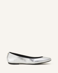 Silver The Ballerina Flat In Metallic Leather
