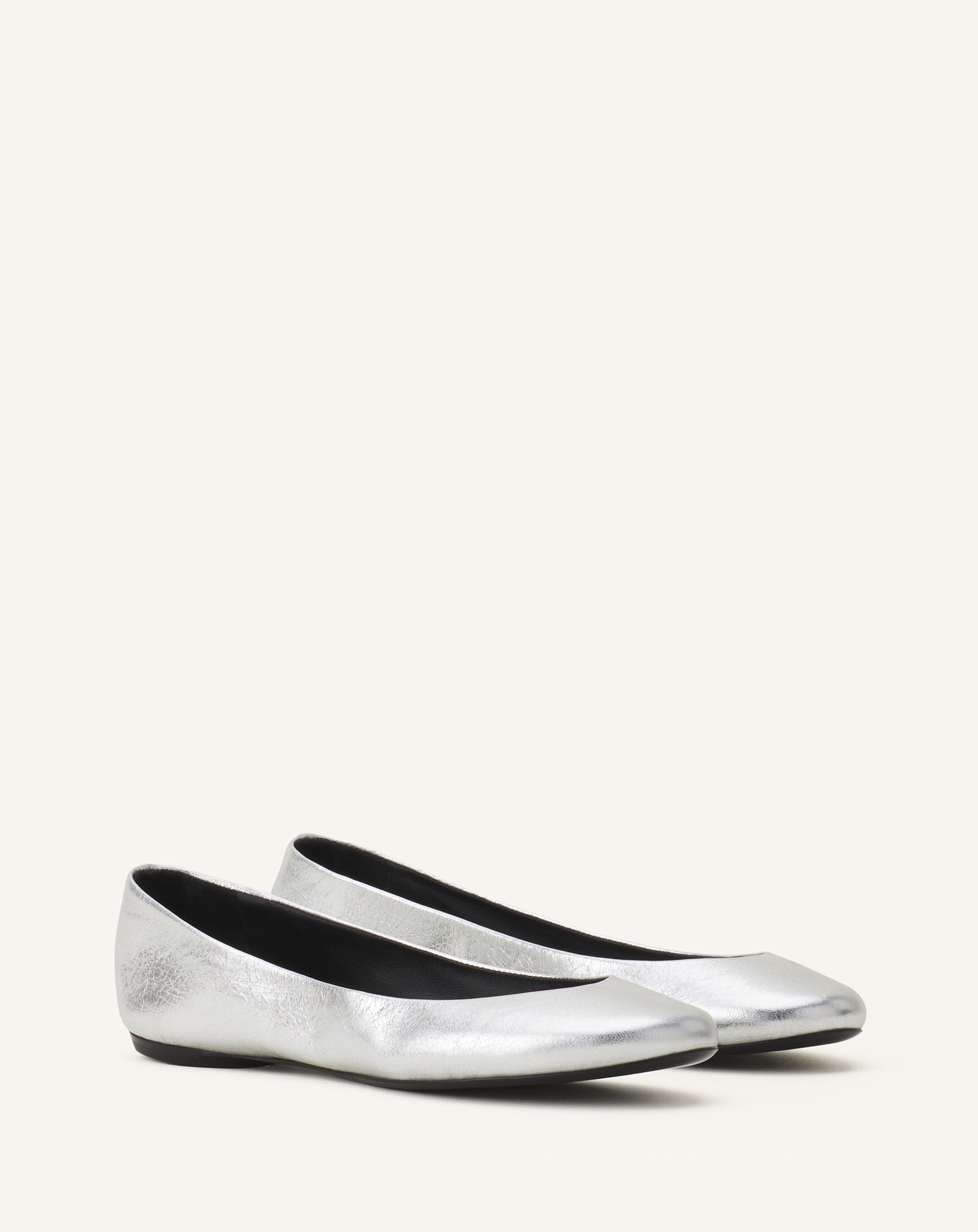 Silver The Ballerina Flat In Metallic Leather