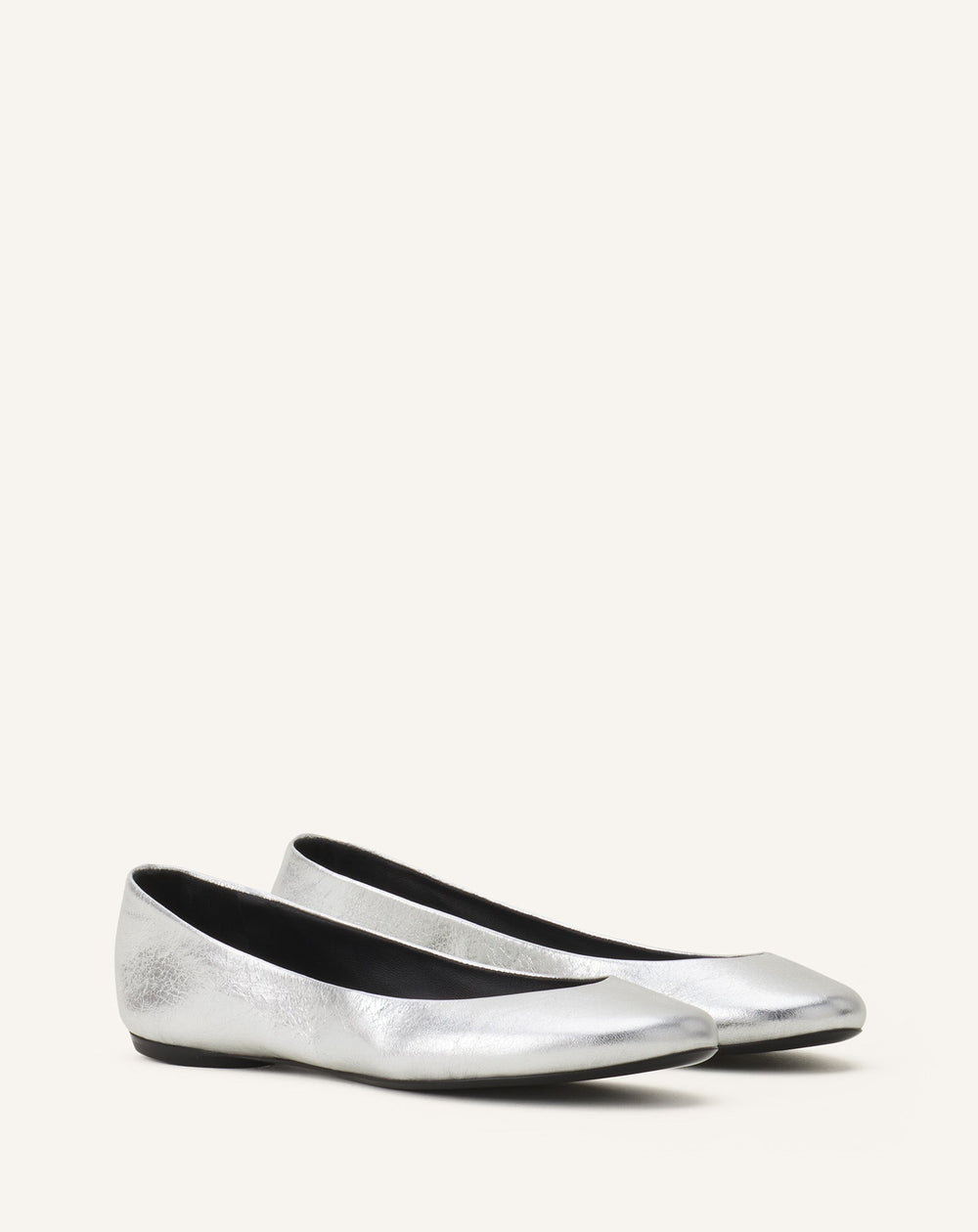 Silver The Ballerina Flat In Metallic Leather
