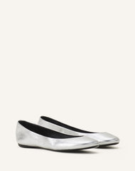 Silver The Ballerina Flat In Metallic Leather