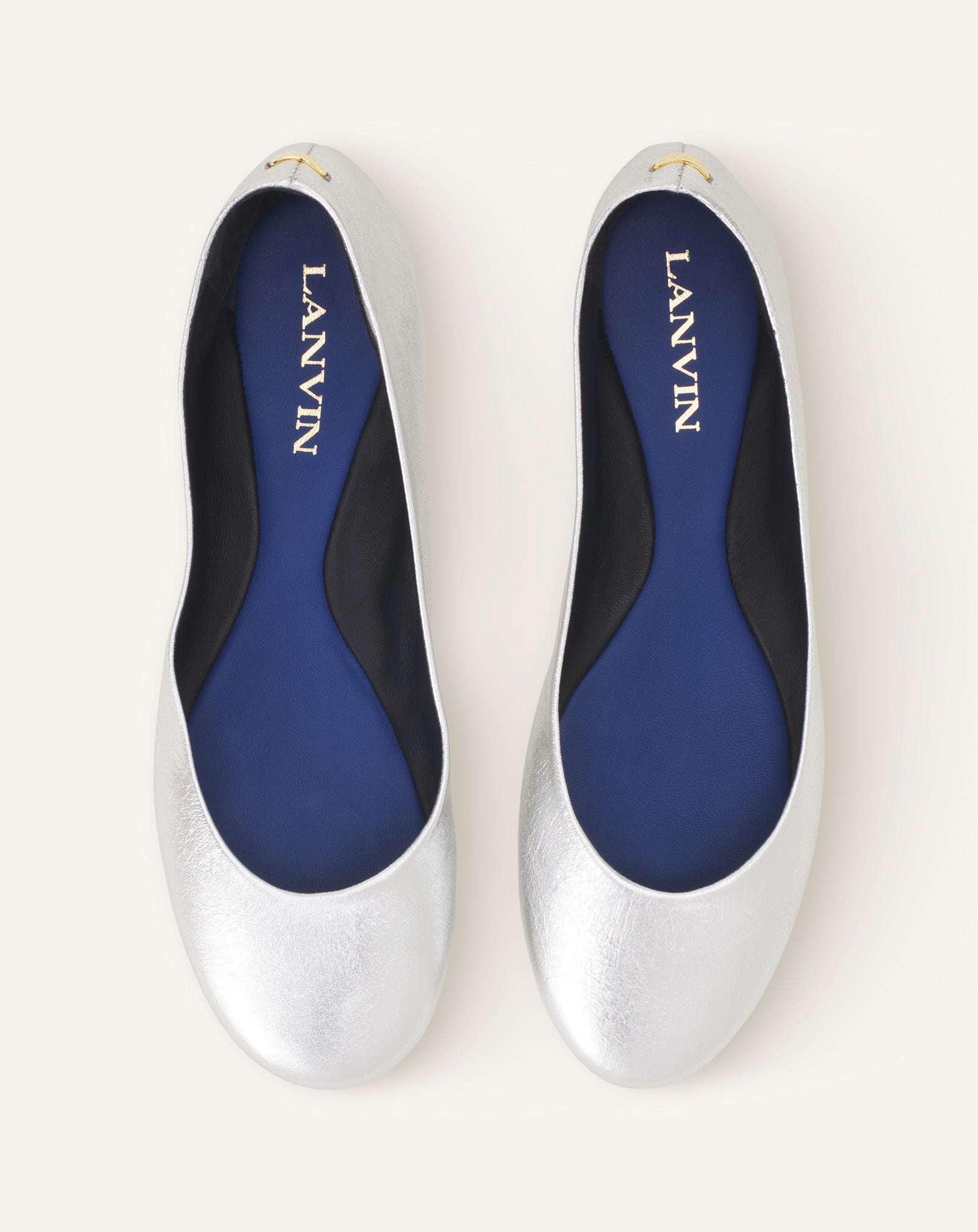 Silver The Ballerina Flat In Metallic Leather