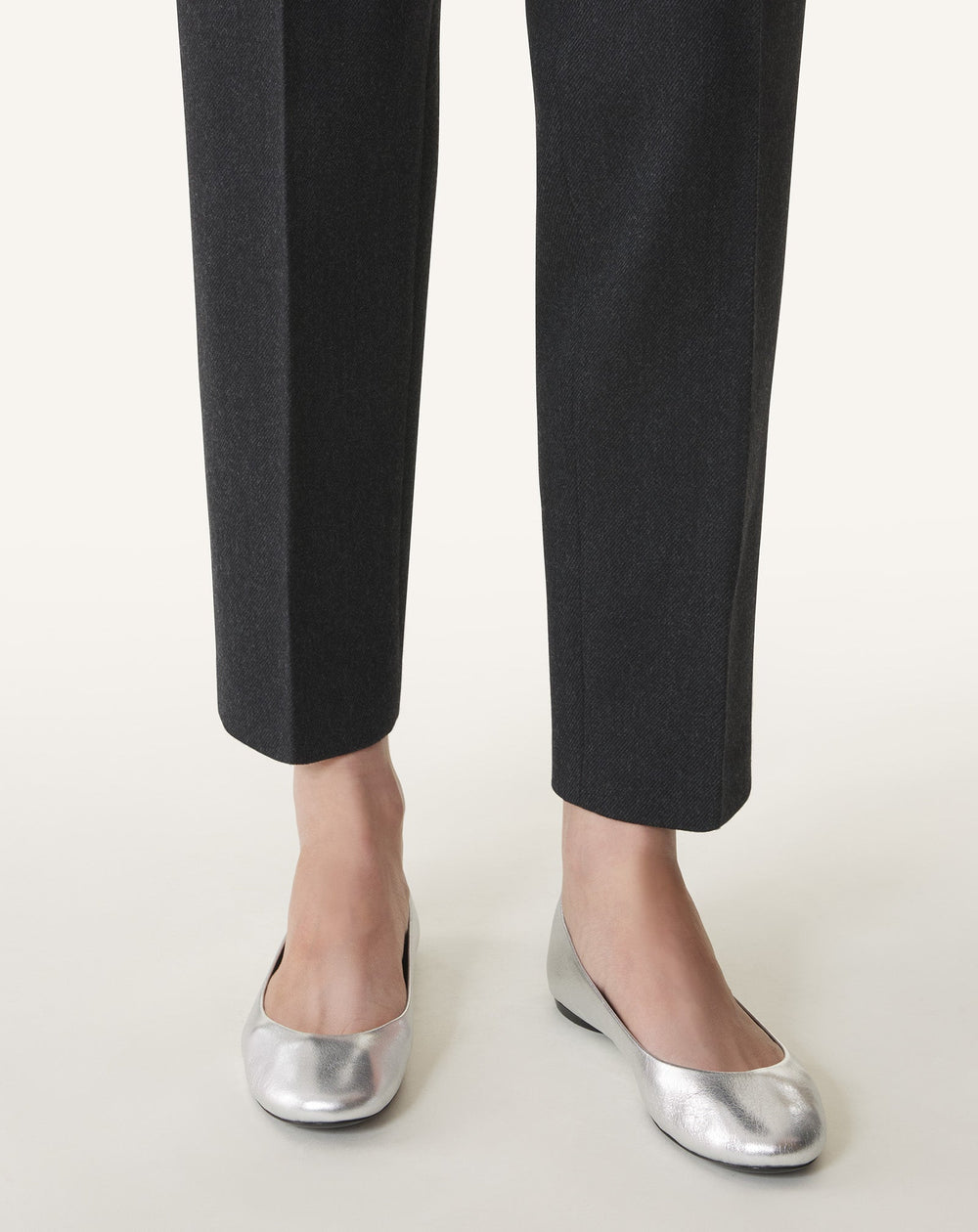 Silver The Ballerina Flat In Metallic Leather
