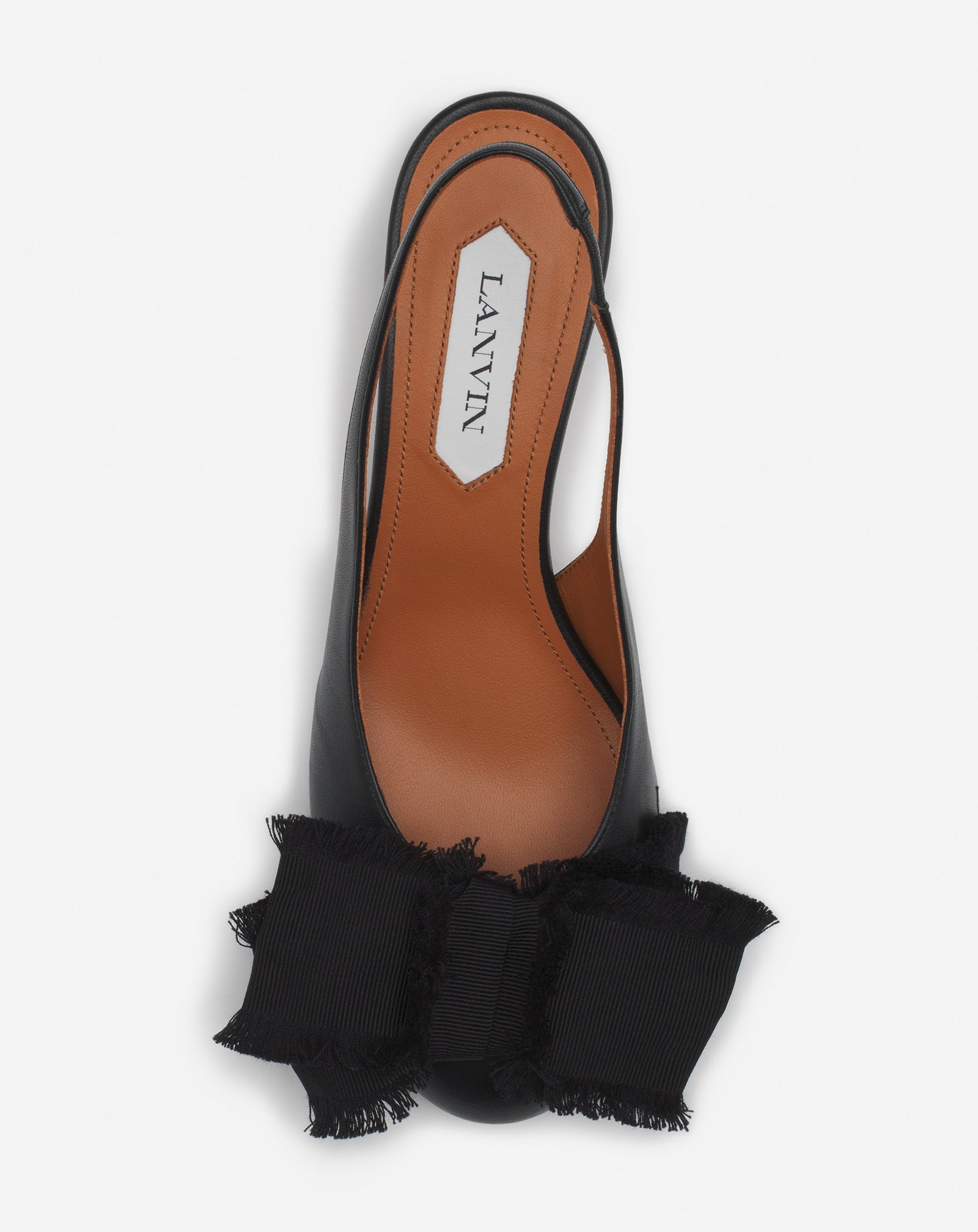 Black Leather Heeled Slingback Ballerina