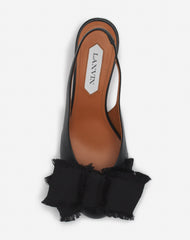 Black Leather Heeled Slingback Ballerina