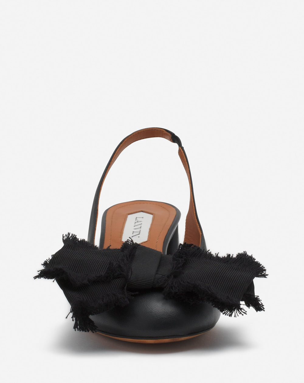 Black Leather Heeled Slingback Ballerina
