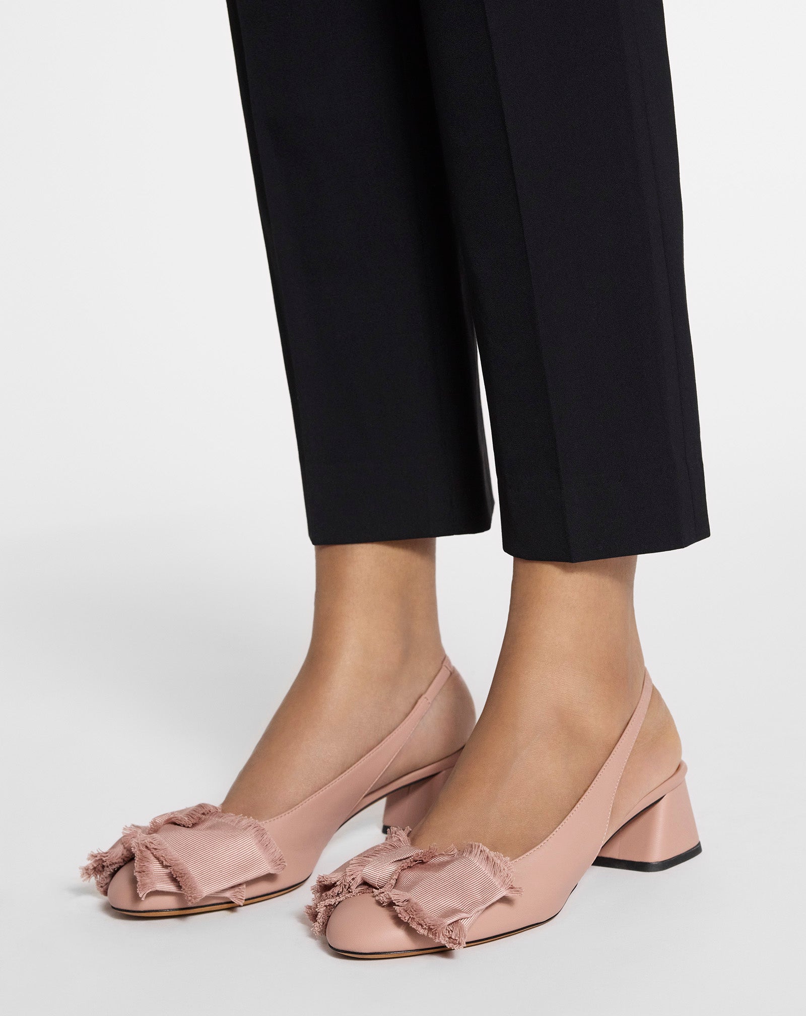 Pink Leather Heeled Slingback Ballerina