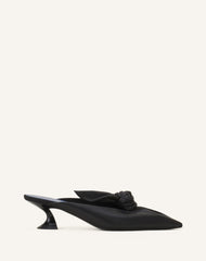Black Midnight Step Bow Leather Mule With Heel