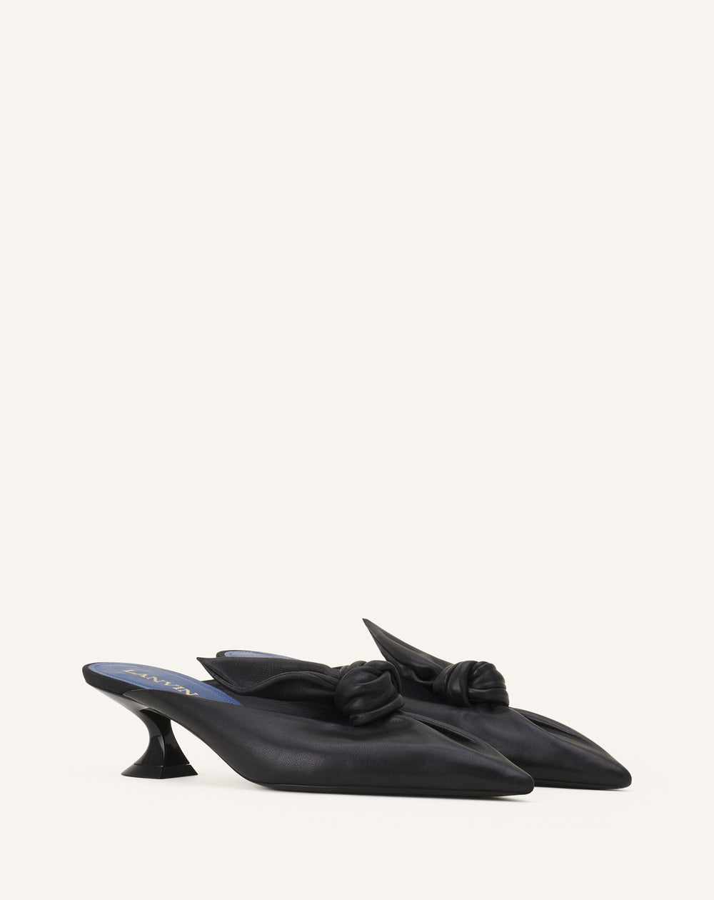 Black Midnight Step Bow Leather Mule With Heel