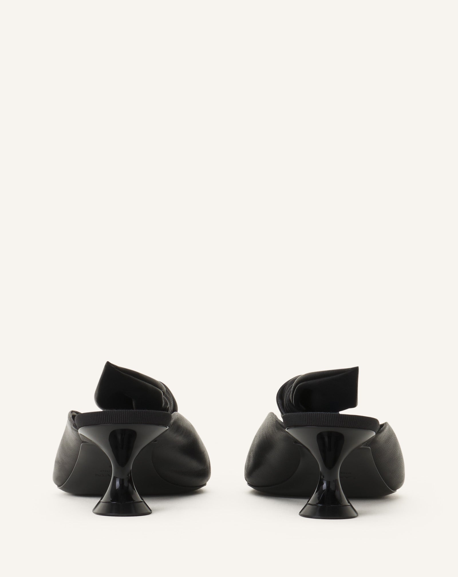 Black Midnight Step Bow Leather Mule With Heel