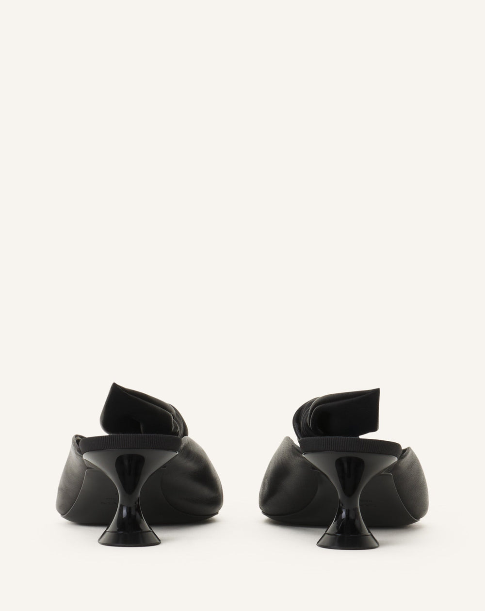 Black Midnight Step Bow Leather Mule With Heel