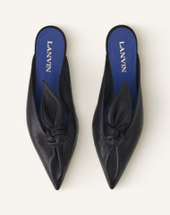 Black Midnight Step Bow Leather Mule With Heel