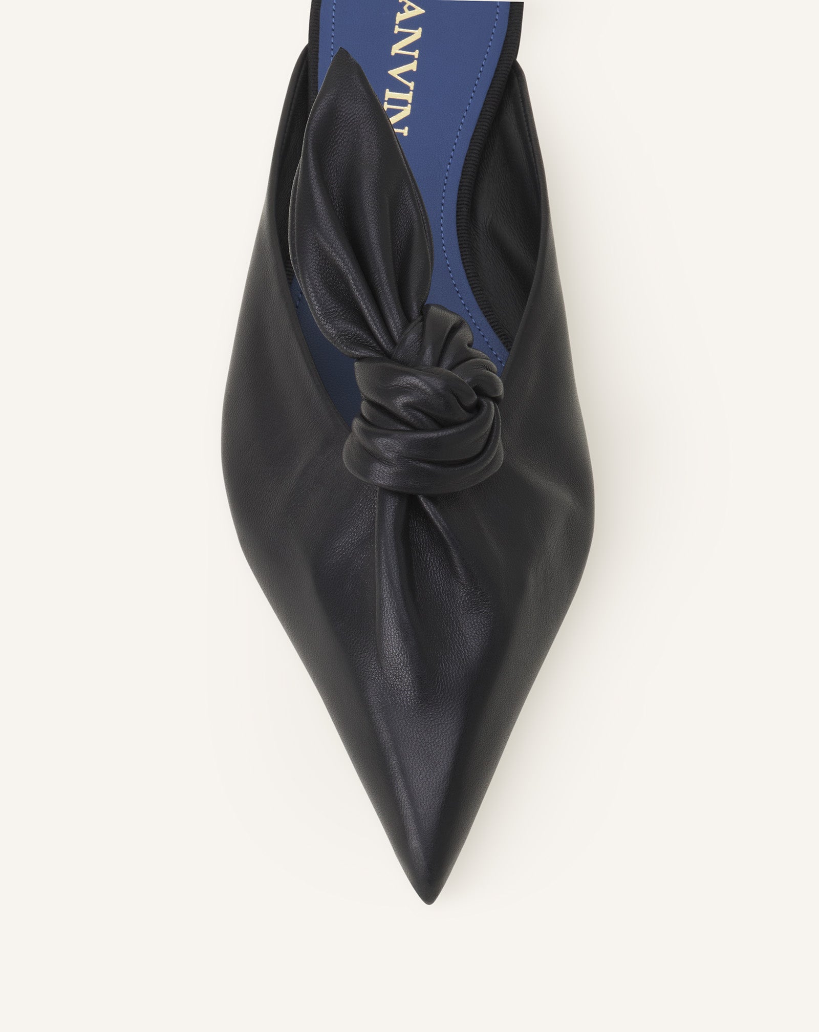 Black Midnight Step Bow Leather Mule With Heel