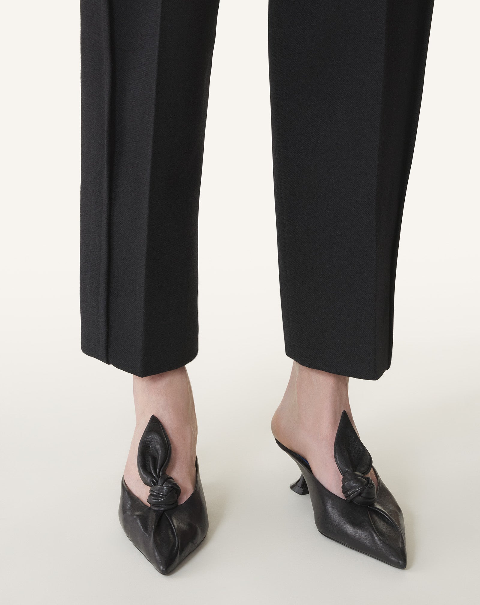 Black Midnight Step Bow Leather Mule With Heel
