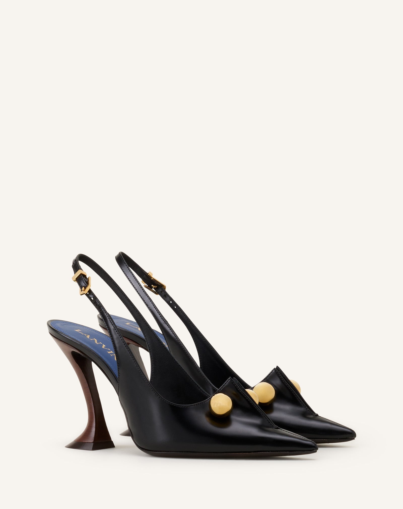 Escarpin Slingback En Cuir Avec Piercing Black