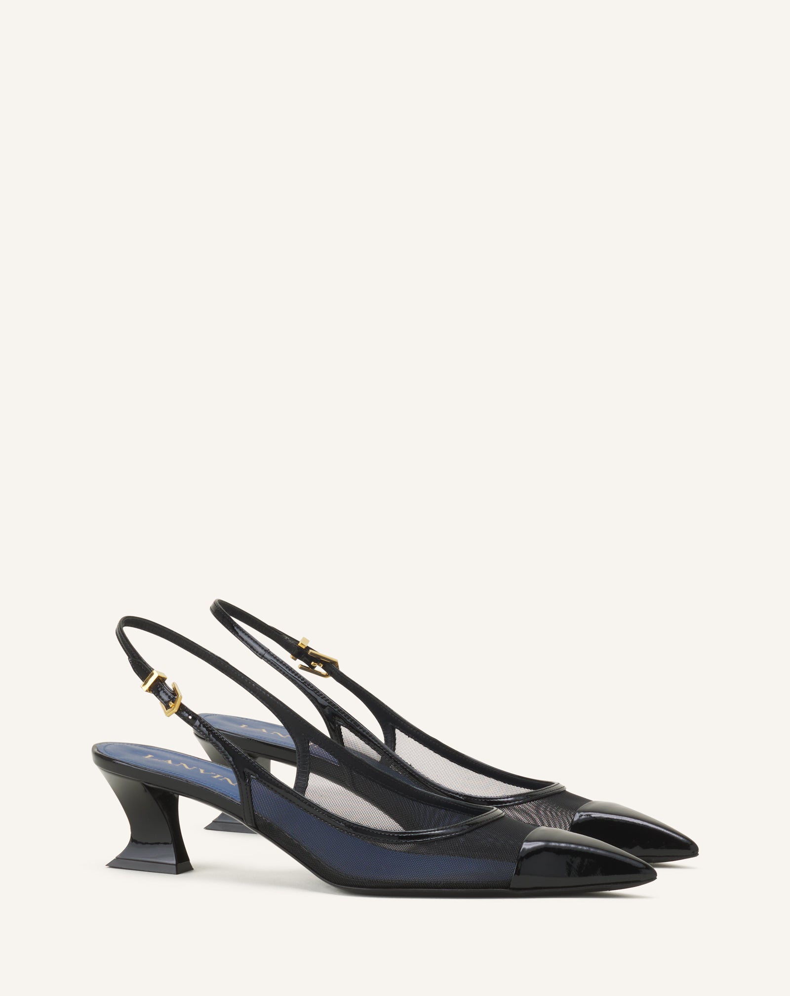 Slingback Nocturne En Mesh Et Cuir Patent Black