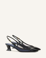 Slingback Nocturne En Mesh Et Cuir Patent Black