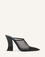 Mule Nocturne En Mesh Et Cuir Patent Black