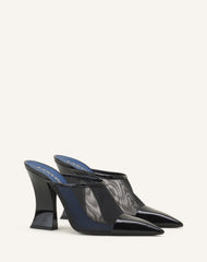 Mule Nocturne En Mesh Et Cuir Patent Black