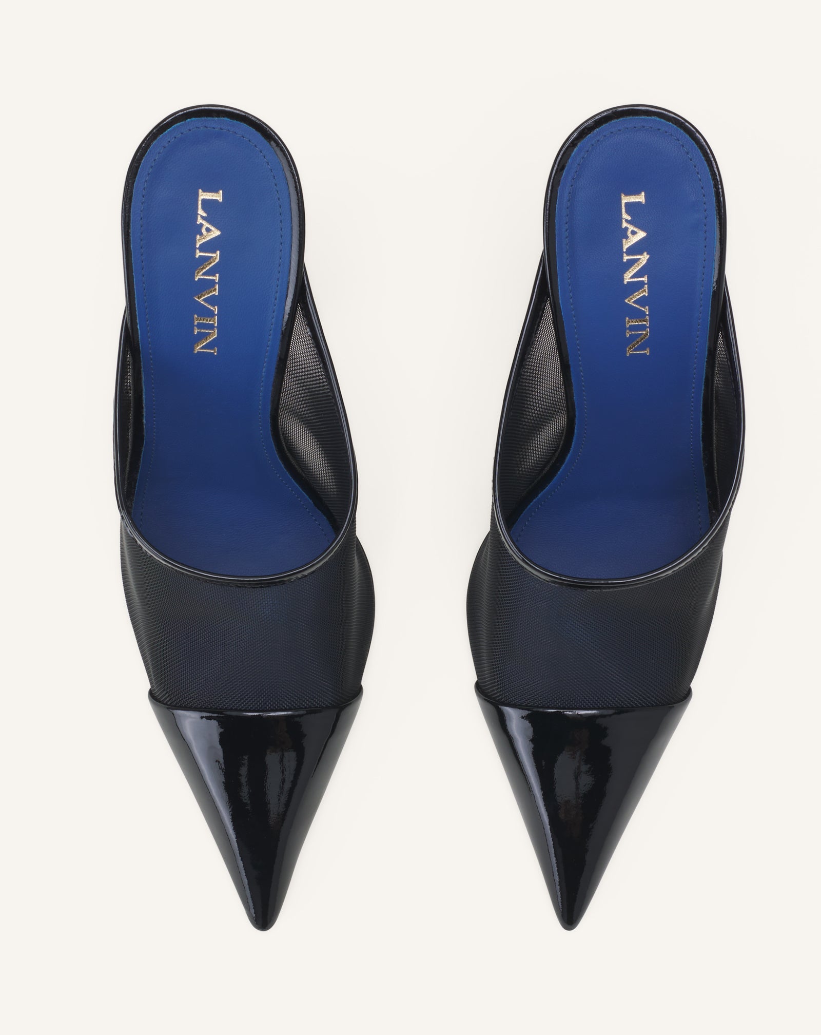 Mule Nocturne En Mesh Et Cuir Patent Black