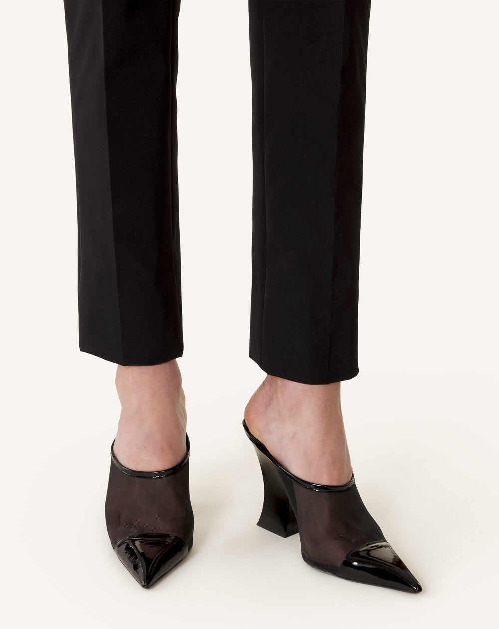 Mule Nocturne En Mesh Et Cuir Patent Black