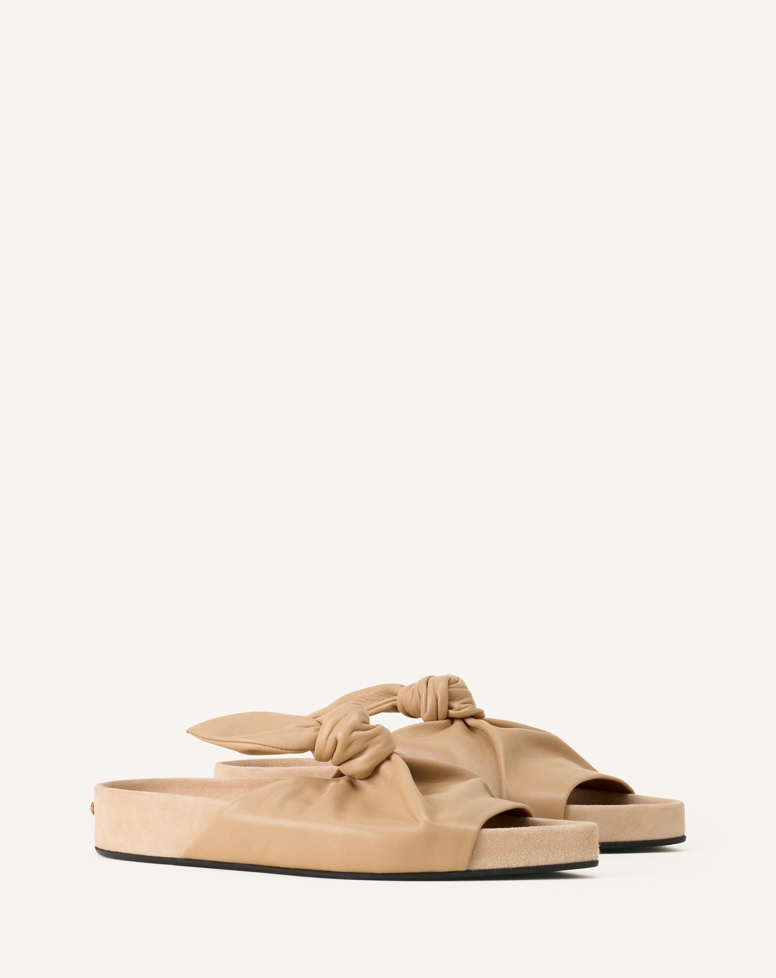 Mule Plate À Noeud Cuir Beige