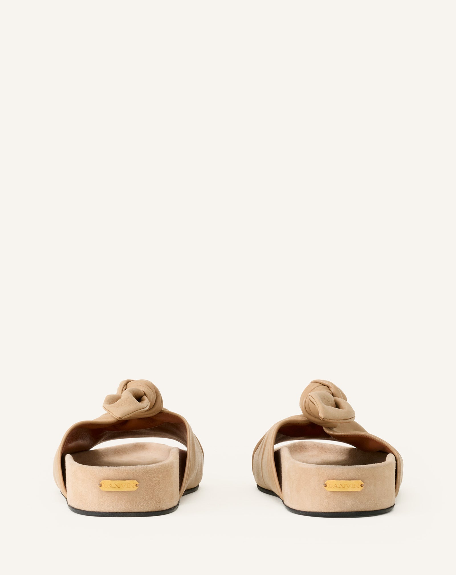 Mule Plate À Noeud Cuir Beige