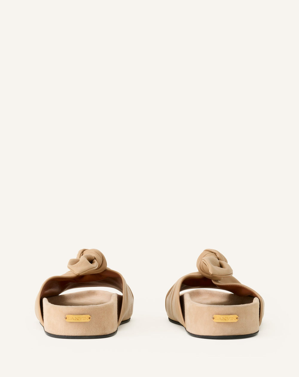 Mule Plate À Noeud Cuir Beige