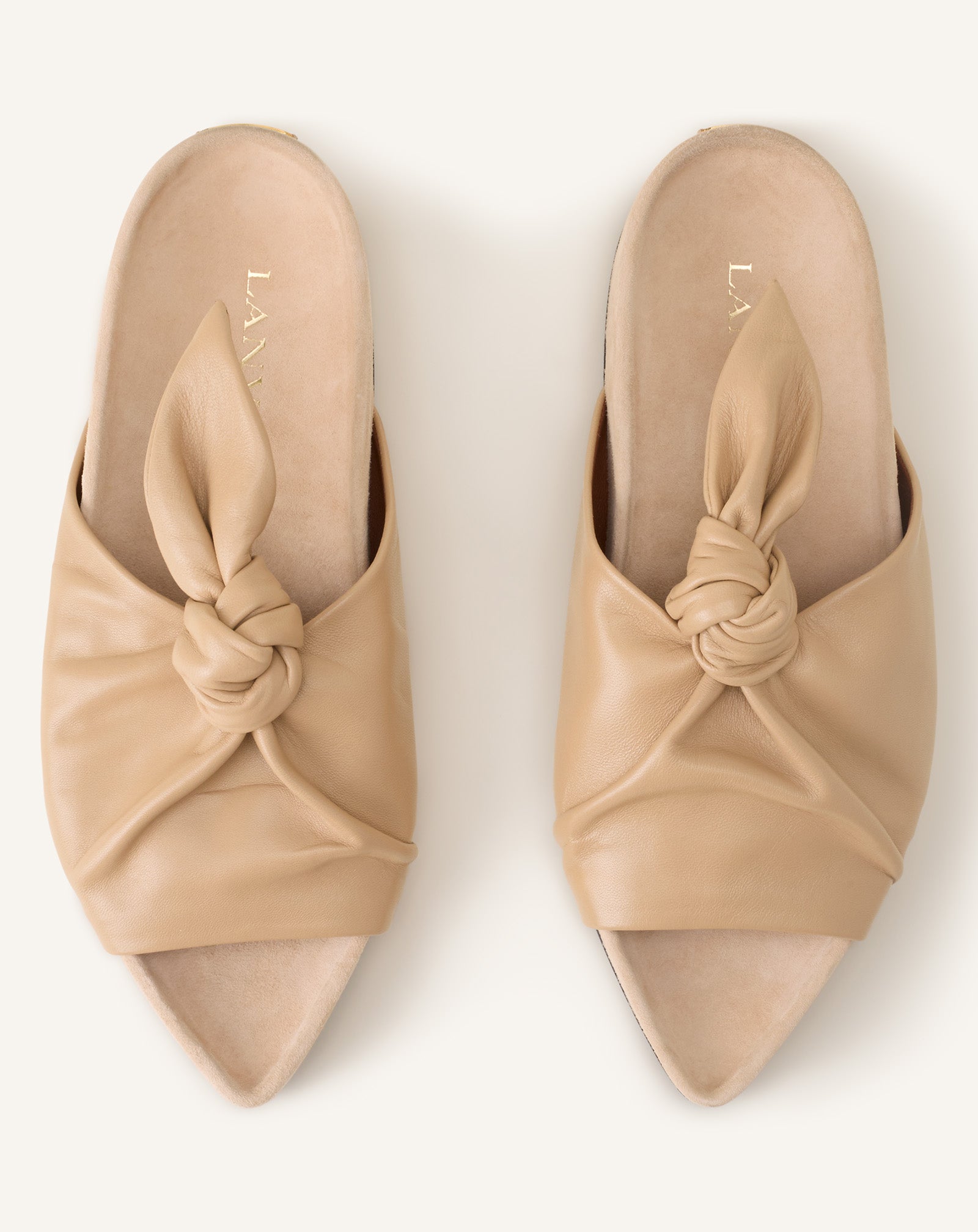 Mule Plate À Noeud Cuir Beige