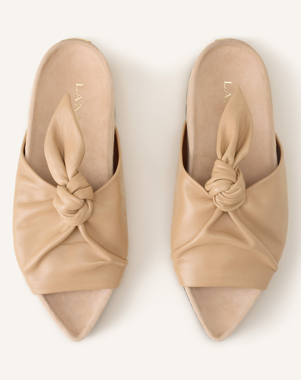 Mule Plate À Noeud Cuir Beige