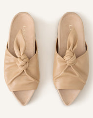 Mule Plate À Noeud Cuir Beige