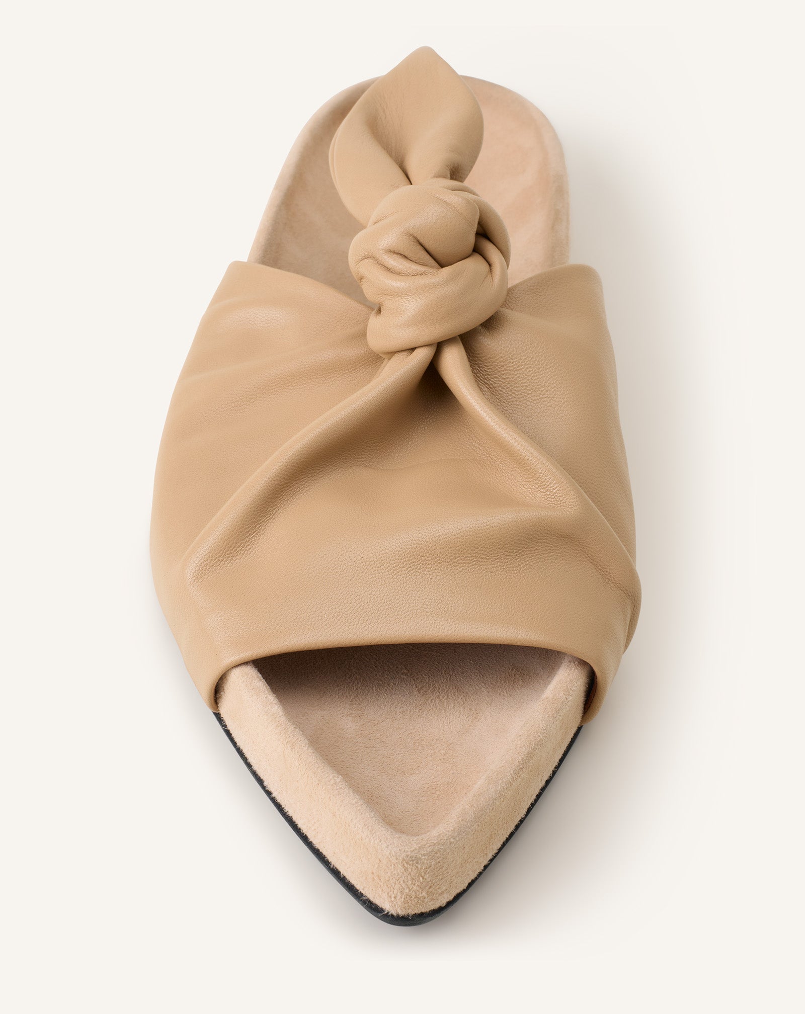 Mule Plate À Noeud Cuir Beige