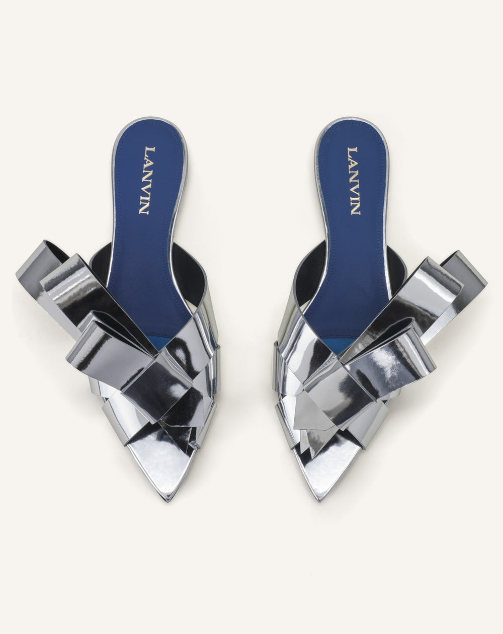 Mule Plates Cadeau En Cuir Metallic Silver