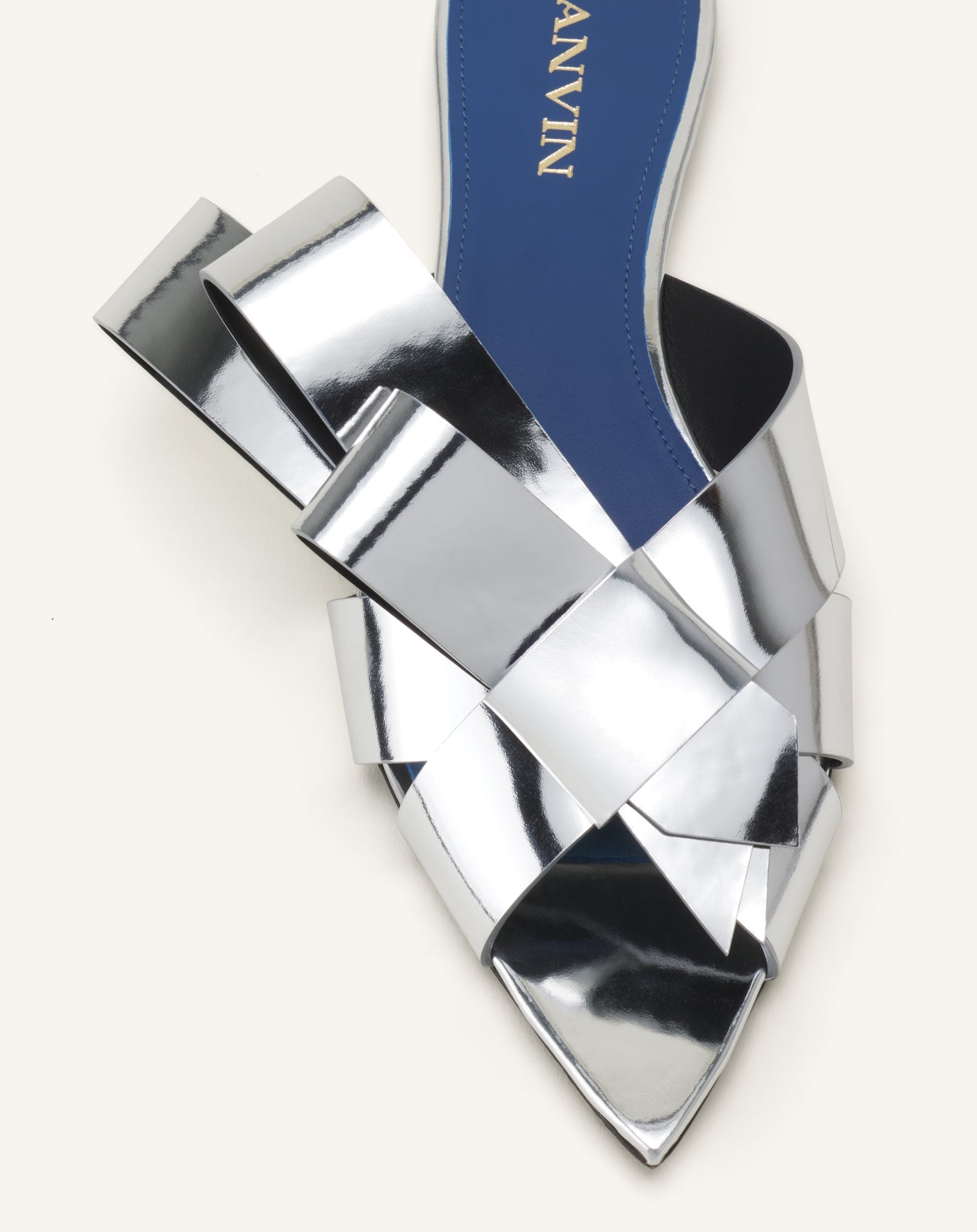 Mule Plates Cadeau En Cuir Metallic Silver