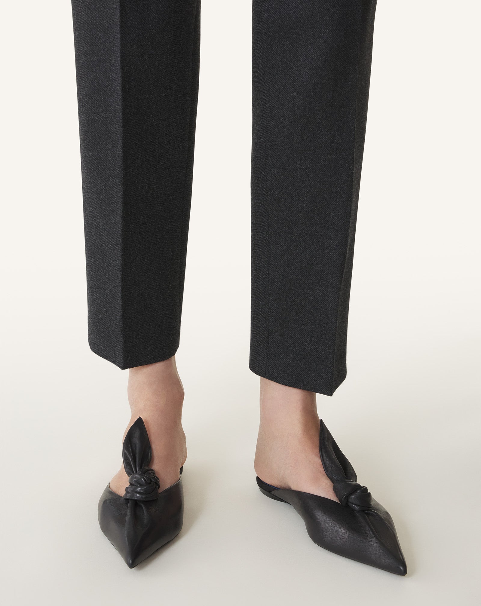 Black Midnight Step Leather Bow Mule