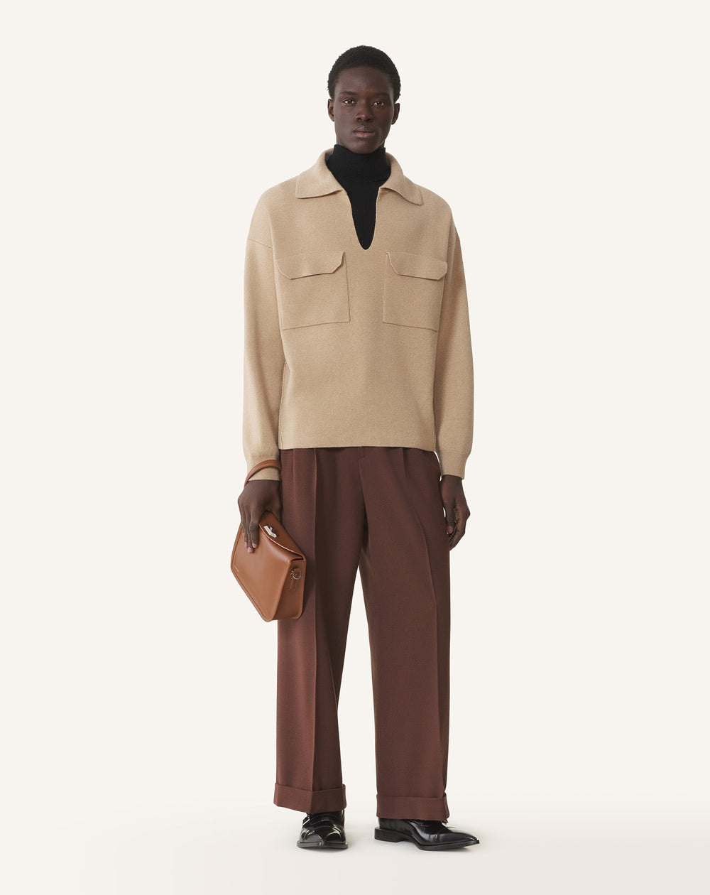 Brown Compagnon Asymmetrical Leather Clutch Bag