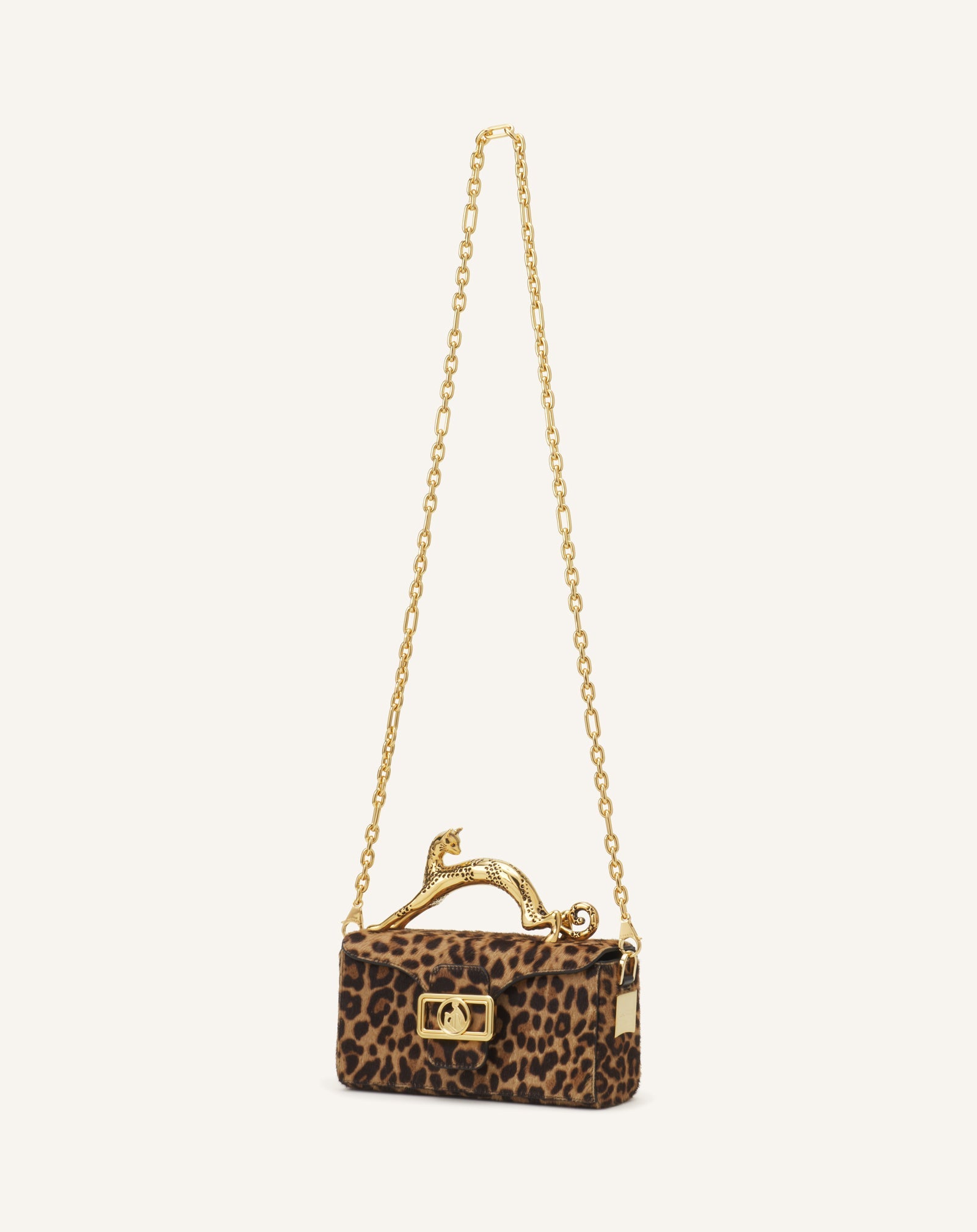 Sac Boîte Nano Avec Poignée Chat Imprimé Léopard Beige