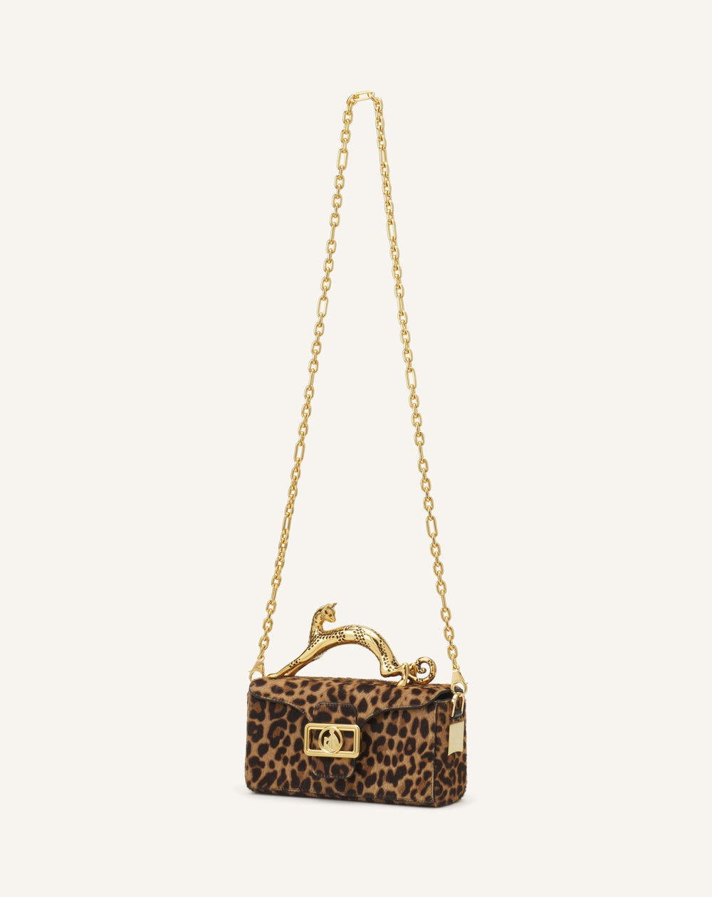 Sac Boîte Nano Avec Poignée Chat Imprimé Léopard Beige