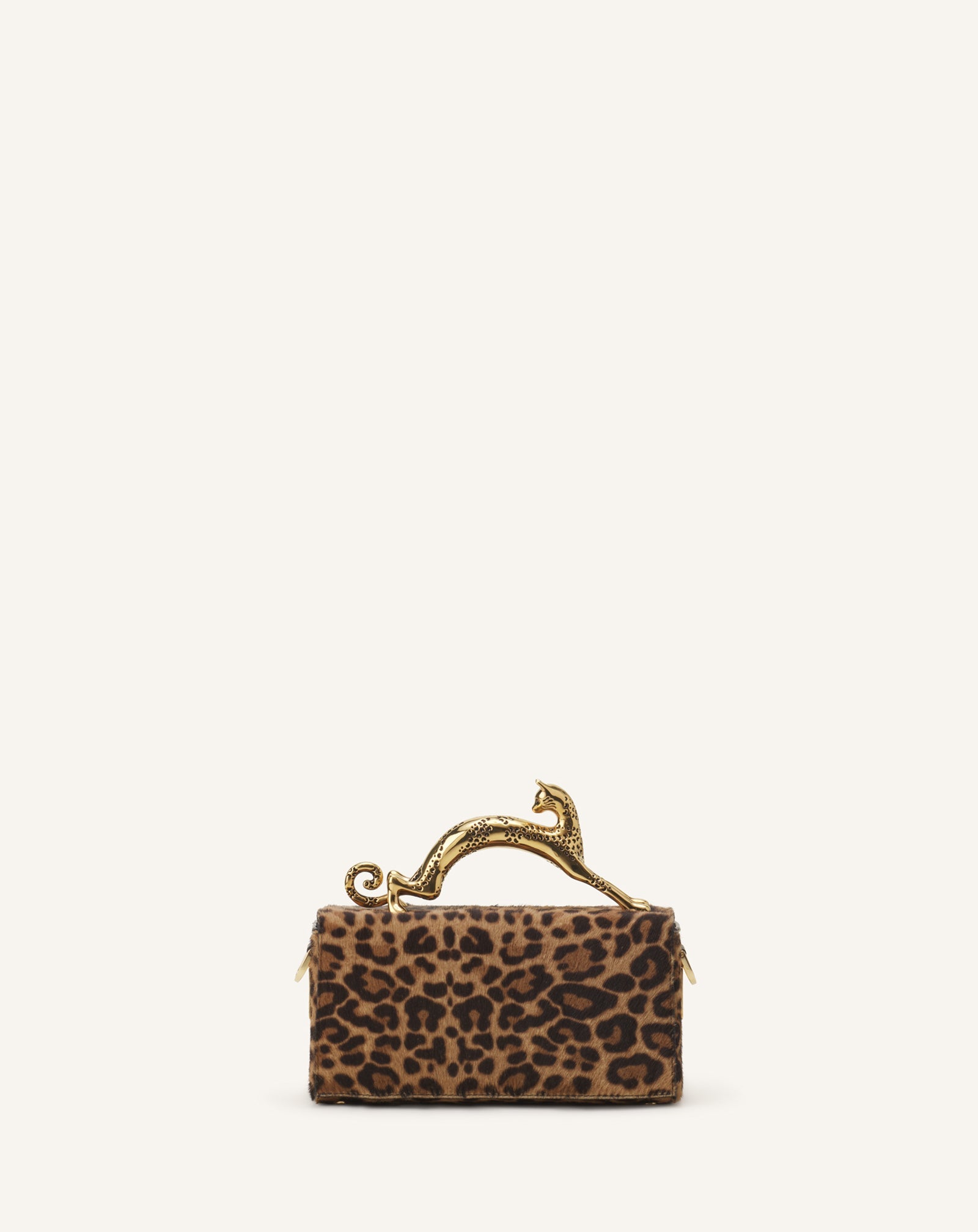 Sac Boîte Nano Avec Poignée Chat Imprimé Léopard Beige